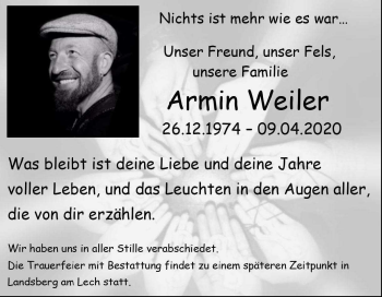 Traueranzeige von Armin Weiler von Heidenheimer Zeitung