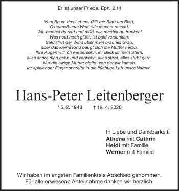 Traueranzeige von Hans-Peter Leitenberger von Heidenheimer Zeitung