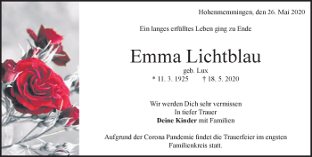 Traueranzeige von Emma Lichtblau von Heidenheimer Zeitung