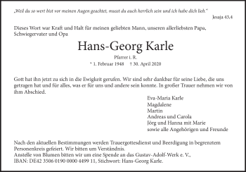 Traueranzeige von Hans-Georg Karle von Heidenheimer Zeitung