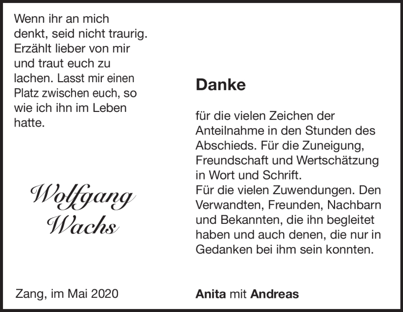  Traueranzeige für Wolfgang Wachs vom 30.05.2020 aus Heidenheimer Zeitung