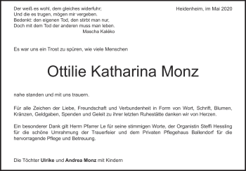 Traueranzeige von Ottilie Katharina Monz von Heidenheimer Zeitung
