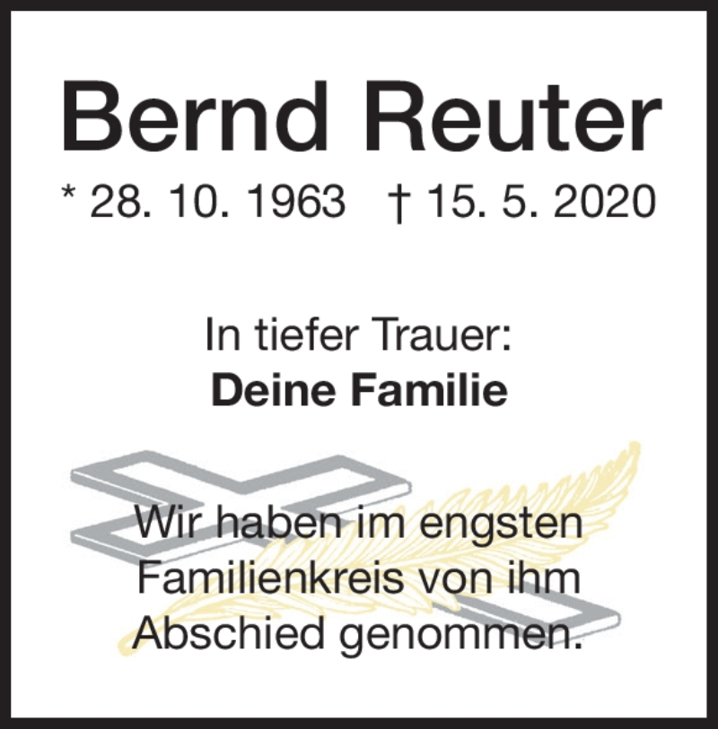  Traueranzeige für Bernd Reuter vom 23.05.2020 aus Heidenheimer Zeitung