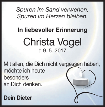 Traueranzeige von Christa  Vogel von Heidenheimer Zeitung