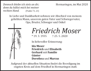 Traueranzeige von Friedrich Moser von Heidenheimer Zeitung