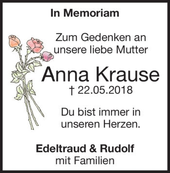 Traueranzeige von Anna Krause von Heidenheimer Zeitung