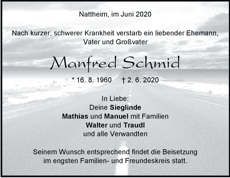  Traueranzeige für Manfred Schmid vom 06.06.2020 aus Heidenheimer Zeitung