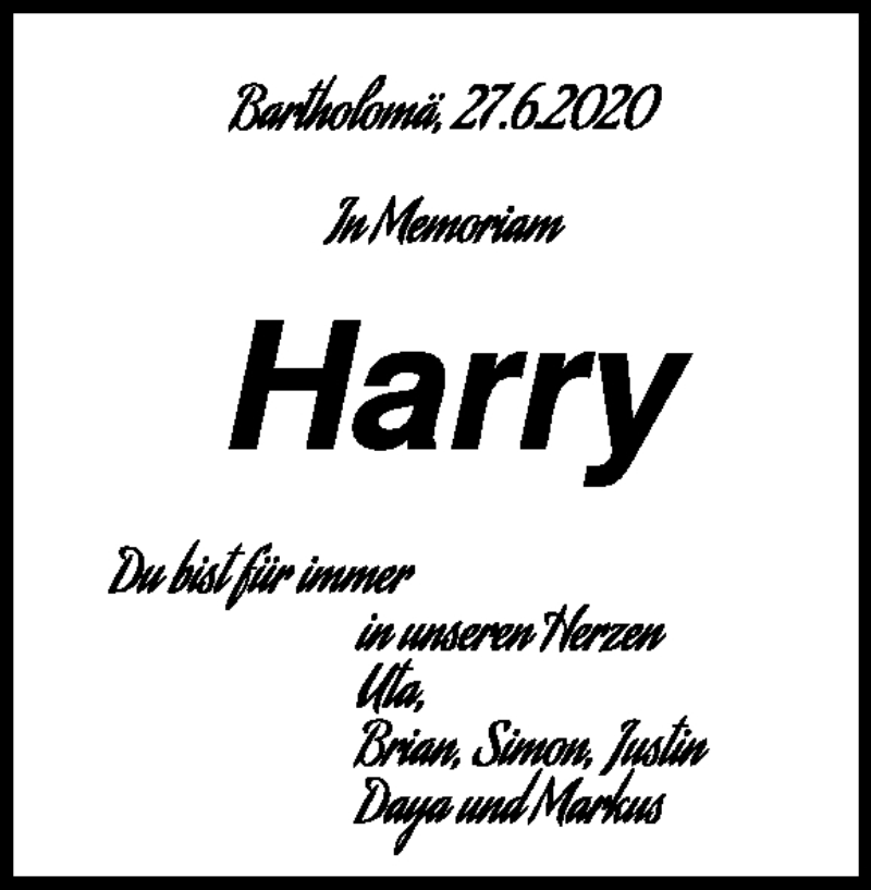 Traueranzeige für Harry Liegl vom 27.06.2020 aus Heidenheimer Zeitung