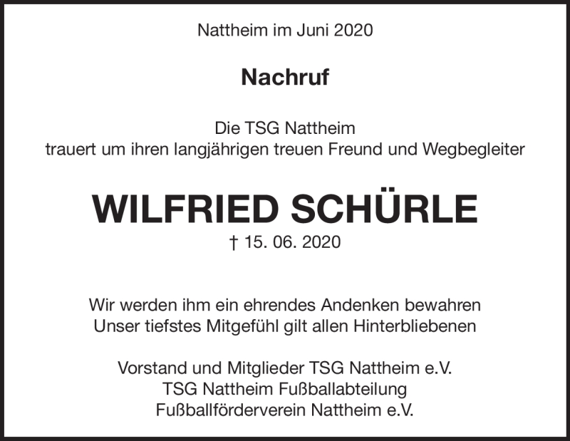  Traueranzeige für Wilfried Schürle vom 19.06.2020 aus Heidenheimer Zeitung