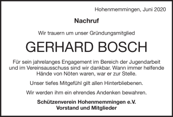 Traueranzeige von Gerhard Bosch von Heidenheimer Zeitung