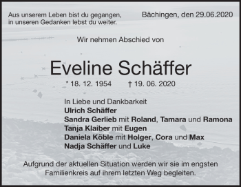 Traueranzeige von Eveline Schäffer von Heidenheimer Zeitung