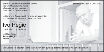 Traueranzeige von Ivo Regic von Heidenheimer Zeitung