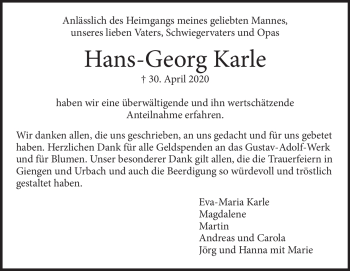 Traueranzeige von Hans-Georg Karle von Heidenheimer Zeitung