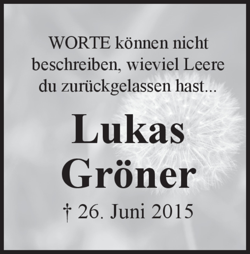  Traueranzeige für Lukas Gröner vom 26.06.2020 aus Heidenheimer Zeitung