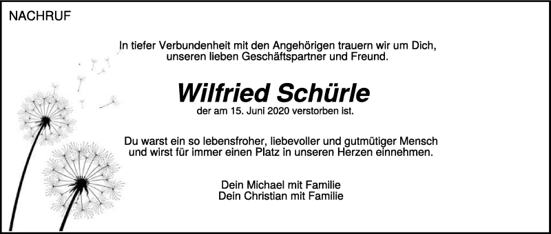  Traueranzeige für Wilfried Schürle vom 18.06.2020 aus Heidenheimer Zeitung