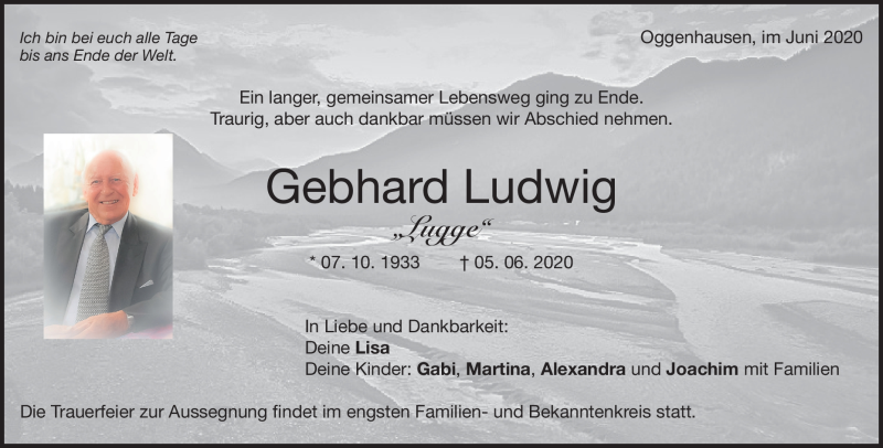  Traueranzeige für Gebhard Ludwig  vom 09.06.2020 aus Heidenheimer Zeitung