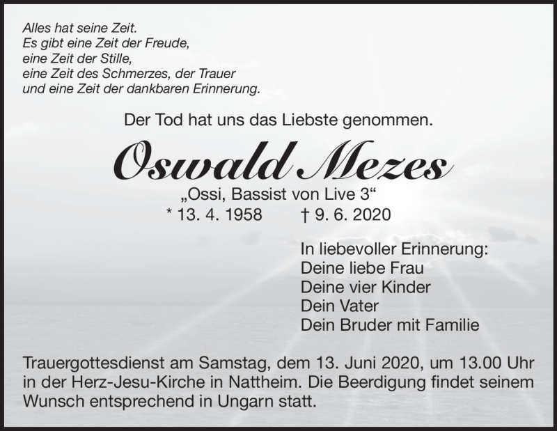  Traueranzeige für Oswald Mezes vom 12.06.2020 aus Heidenheimer Zeitung