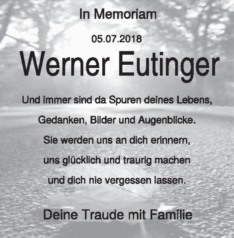  Traueranzeige für Werner Eutinger vom 04.07.2020 aus Heidenheimer Zeitung