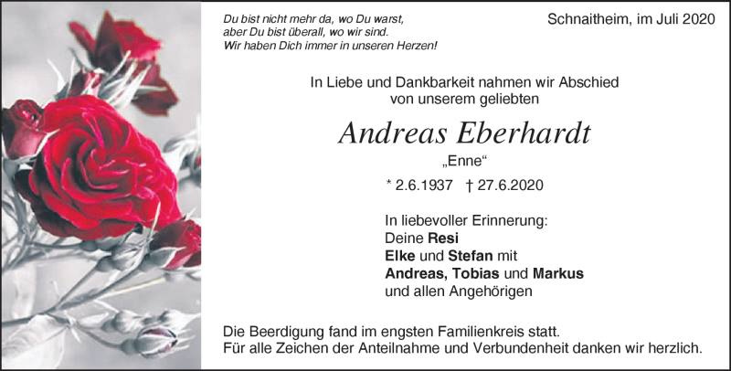  Traueranzeige für Andreas Eberhardt vom 04.07.2020 aus Heidenheimer Zeitung
