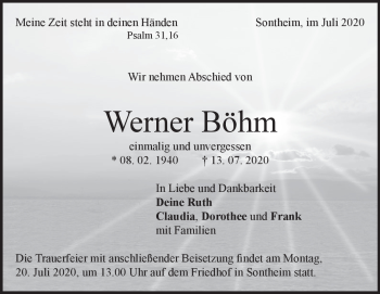 Traueranzeige von Werner Böhm von Heidenheimer Zeitung