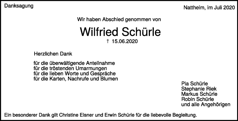  Traueranzeige für Wilfried Schürle vom 03.07.2020 aus Heidenheimer Zeitung