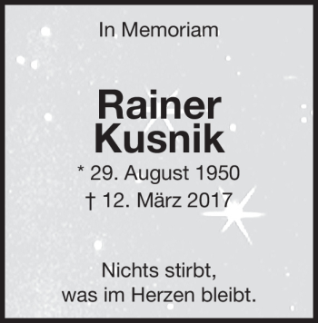 Traueranzeige von Rainer Kusnik von Heidenheimer Zeitung