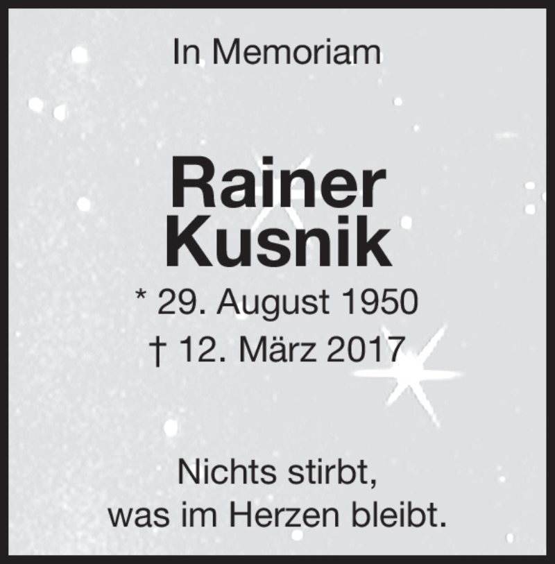  Traueranzeige für Rainer Kusnik vom 29.08.2020 aus Heidenheimer Zeitung