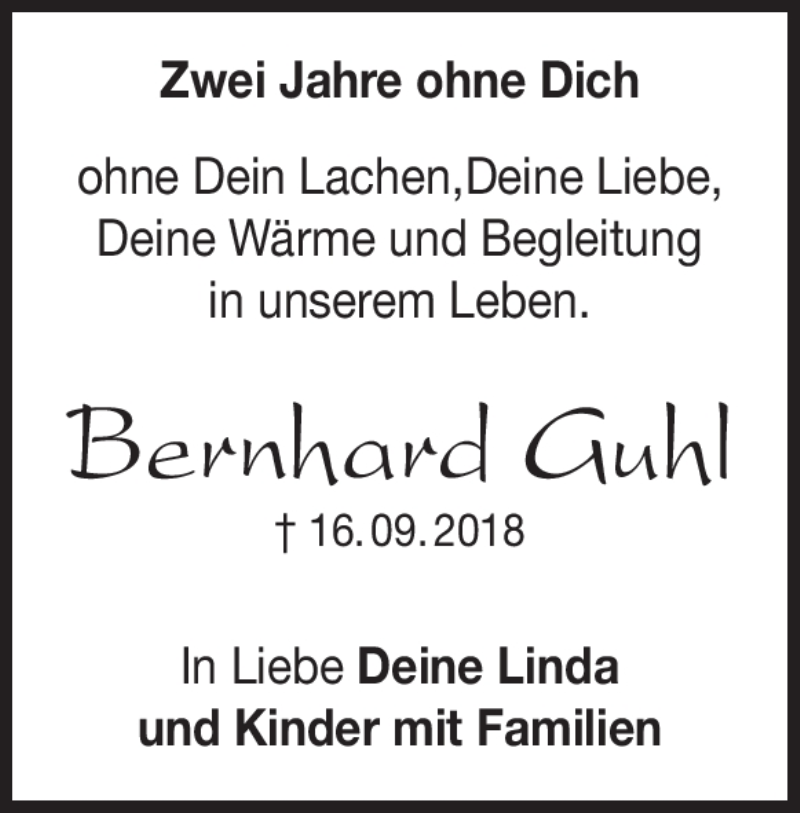  Traueranzeige für Bernhard Guhl vom 16.09.2020 aus Heidenheimer Zeitung