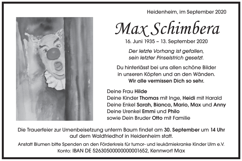  Traueranzeige für Max Schimbera vom 19.09.2020 aus Heidenheimer Zeitung