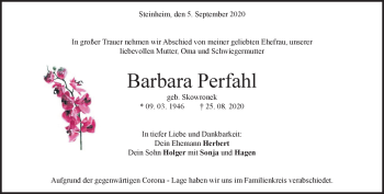 Traueranzeige von Barbara Perfahl von Heidenheimer Zeitung