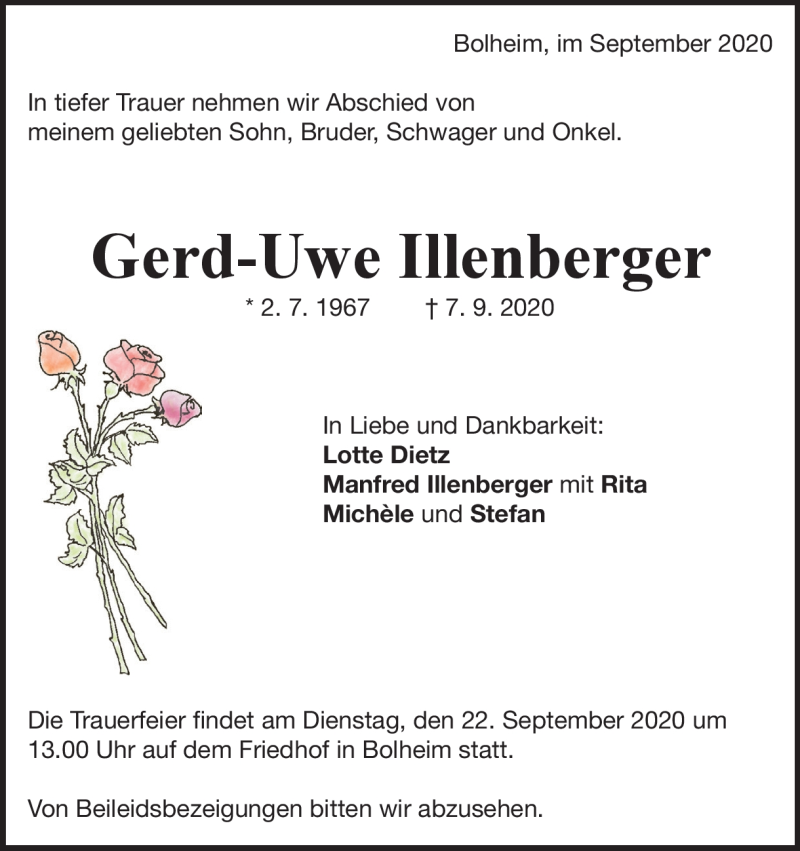  Traueranzeige für Gerd-Uwe Illenberger vom 19.09.2020 aus Heidenheimer Zeitung