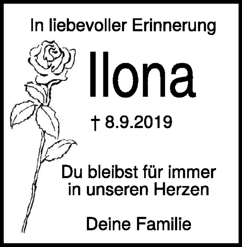  Traueranzeige für Ilona Bäuerle vom 08.09.2020 aus Heidenheimer Zeitung