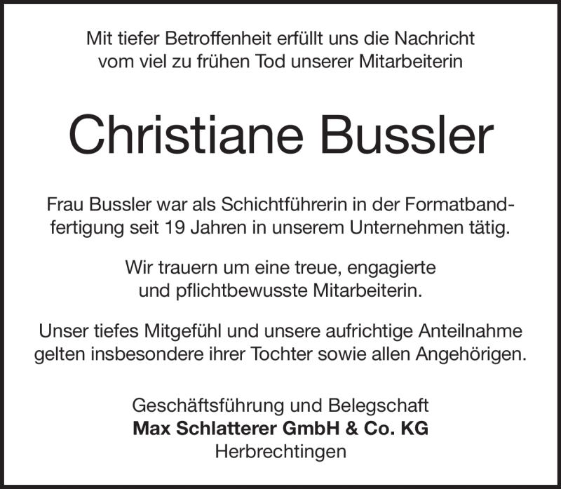  Traueranzeige für Christiane Bussler vom 24.09.2020 aus Heidenheimer Zeitung