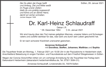 Traueranzeige von Karl-Heinz Schlaudraff von Heidenheimer Zeitung