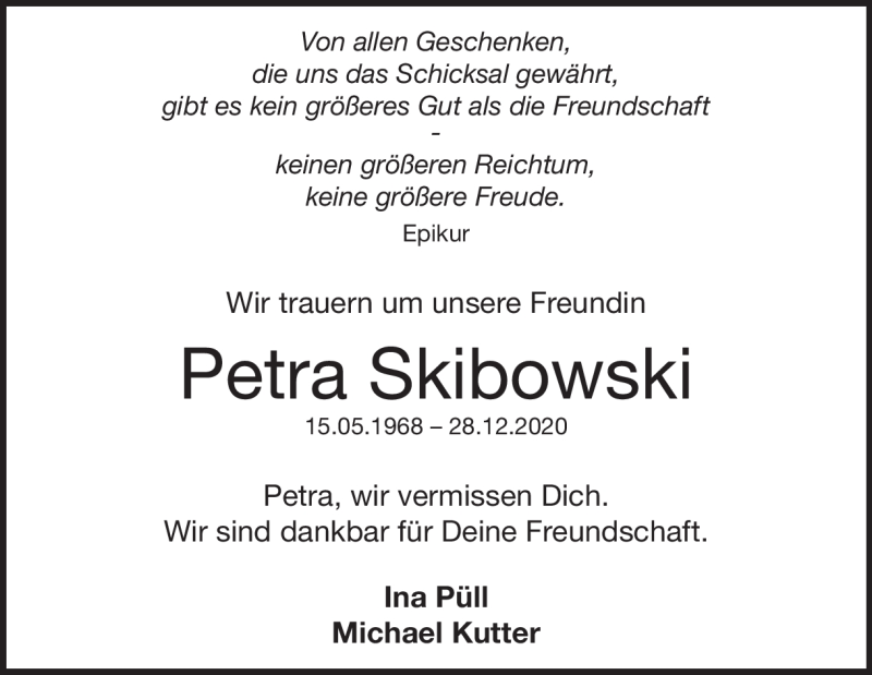  Traueranzeige für Petra Skibowski vom 04.01.2021 aus Heidenheimer Zeitung