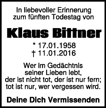 Traueranzeige von Klaus Bittner von Heidenheimer Zeitung