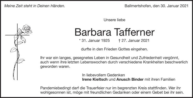  Traueranzeige für Barbara Tafferner vom 30.01.2021 aus Heidenheimer Zeitung