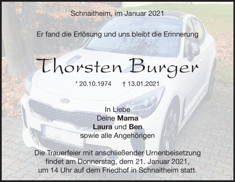  Traueranzeige für Thorsten Burger vom 18.01.2021 aus Heidenheimer Zeitung