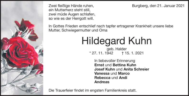  Traueranzeige für Hildegard Kuhn vom 21.01.2021 aus Heidenheimer Zeitung