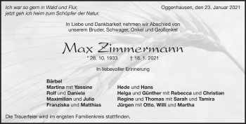 Traueranzeige von Max Zimmermann von Heidenheimer Zeitung