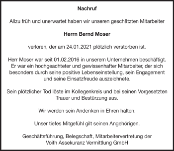 Traueranzeige von Bernd Moser von Heidenheimer Zeitung