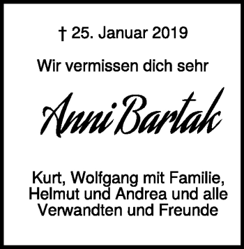 Traueranzeige von Anna Bartak von Heidenheimer Zeitung