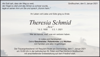 Traueranzeige von Theresia Schmid von Heidenheimer Zeitung