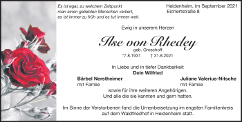 Traueranzeige von Ilse von Rhedey von Heidenheimer Zeitung
