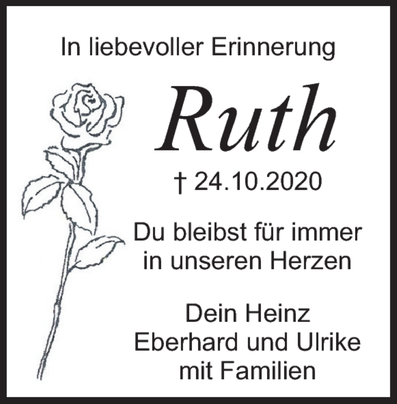  Traueranzeige für Ruth Haug vom 23.10.2021 aus Heidenheimer Zeitung