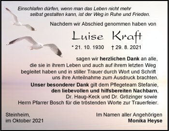 Traueranzeige von Luise Kraft von Heidenheimer Zeitung