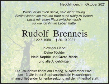 Traueranzeige von Rudolf Brenneis von Heidenheimer Zeitung