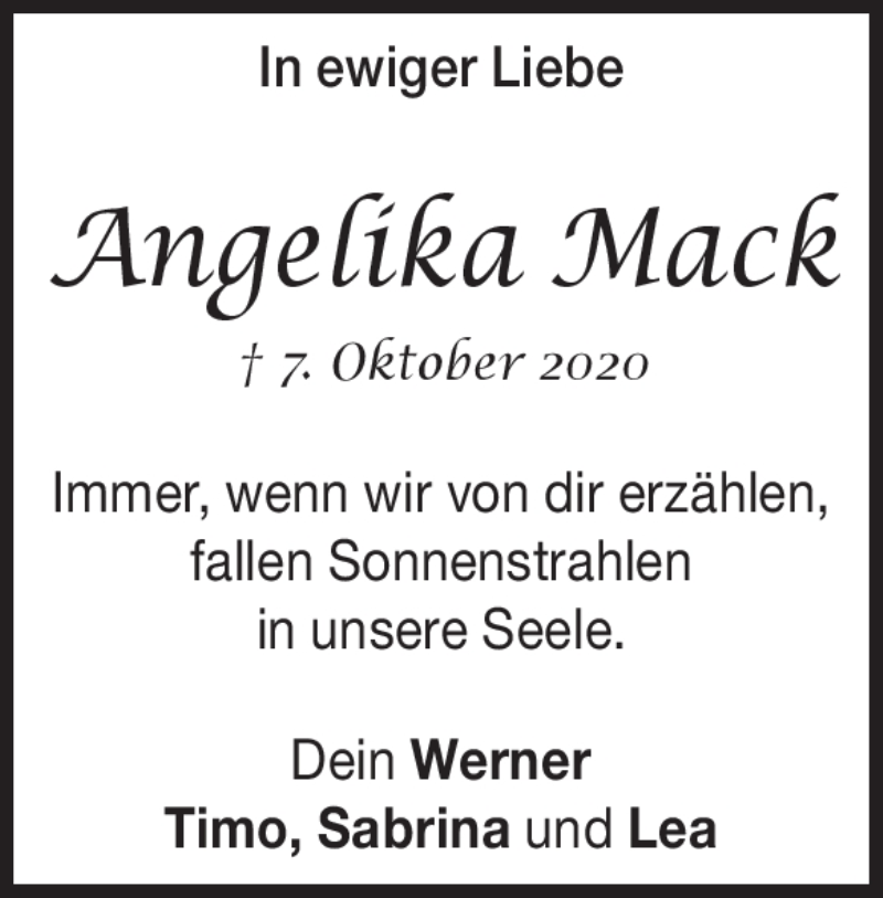  Traueranzeige für Angelika Mack vom 07.10.2021 aus Heidenheimer Zeitung