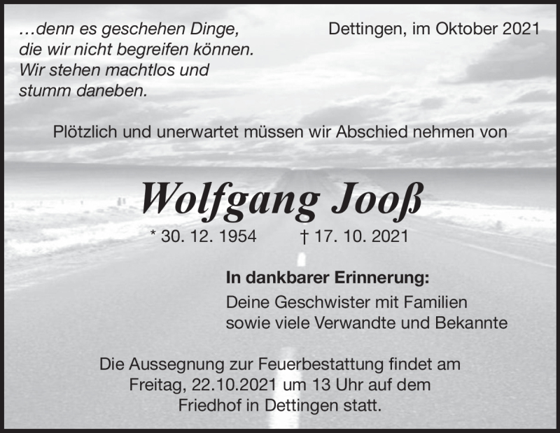  Traueranzeige für Wolfgang Jooß vom 21.10.2021 aus Heidenheimer Zeitung