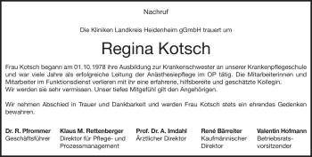 Traueranzeige von Regina Kotsch von Heidenheimer Zeitung